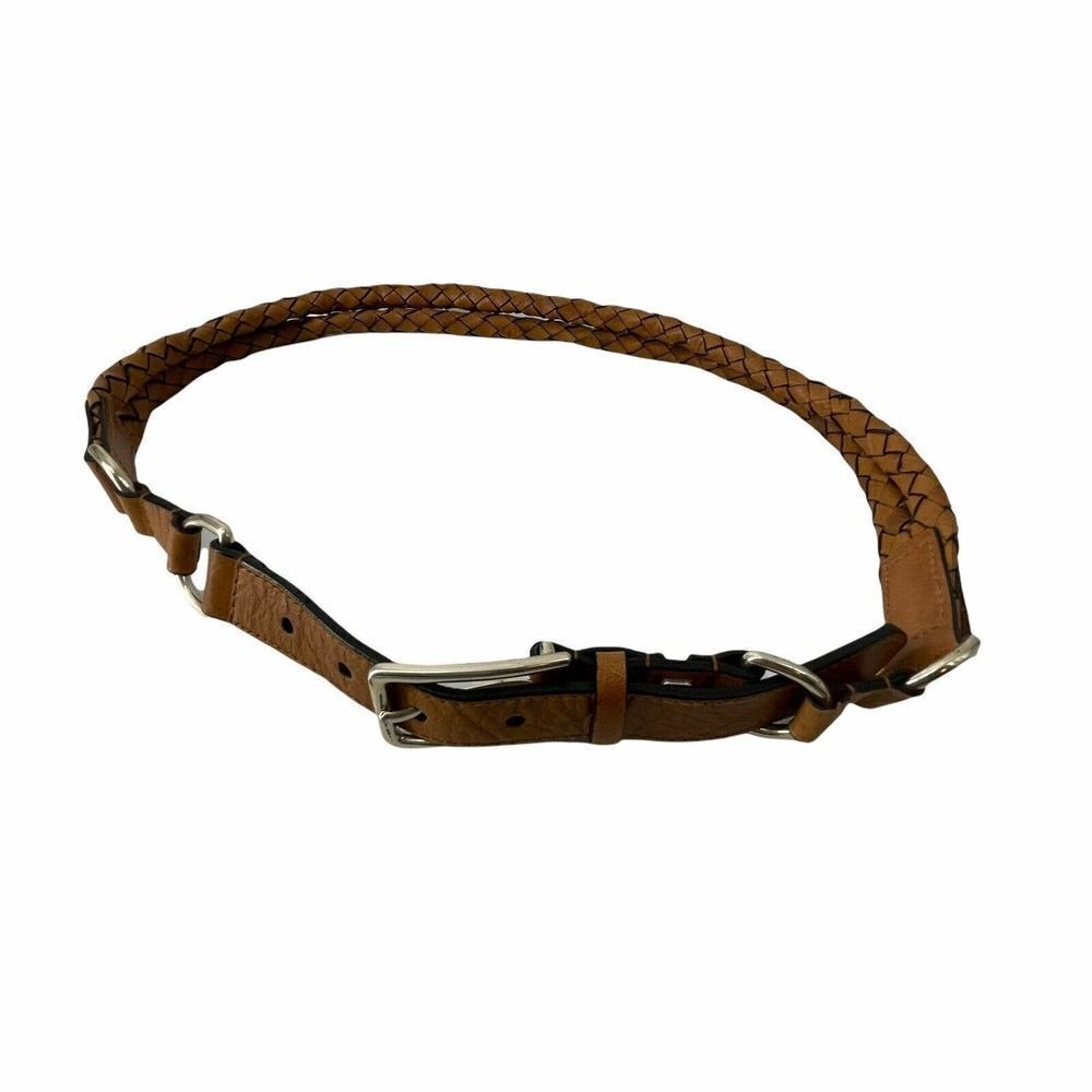 Brown Braided Waist Belt Womens Size Medium Vegan Leather Silver Detail Bohemian